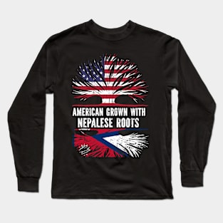 American Grown with Nepalese Roots USA Flag Long Sleeve T-Shirt